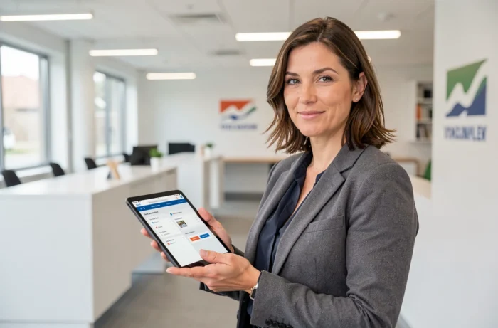 Agente de la collectivité Neo Yvelines présentant les nouveaux services numériques sur tablette en 2026