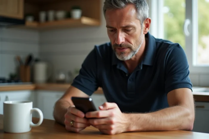 Homme consultant les paramètres de son application Mappy pour rétablir le son et les instructions vocales du GPS